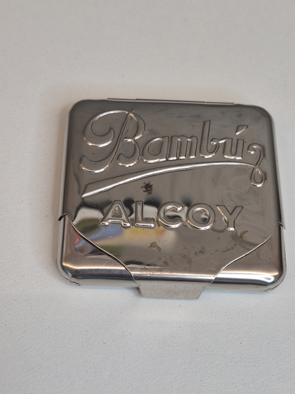 Vintage BAMBU ALCOY Silver Metal Accessory Case Rolling Papers Or Matches 1.75"